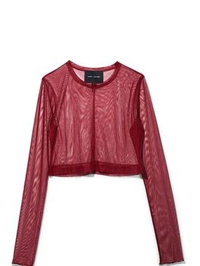 NEW Marc Jacobs sheer mesh burgundy long-sleeve crop top, size Medium